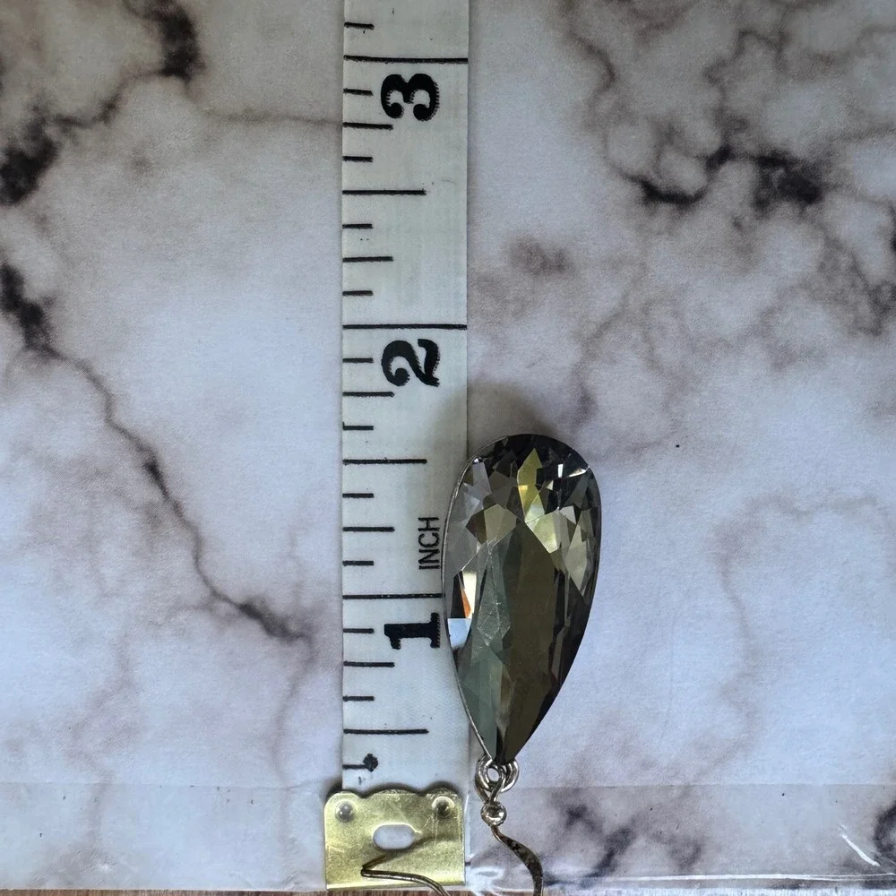 Banana Republic Smoked Grey Crystal Teardrop Dangle Earrings OS